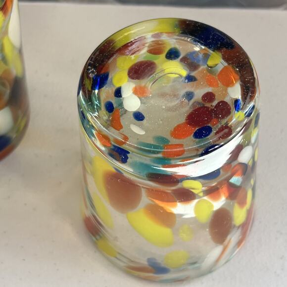 Hand Blown Drinking Glasses 4" Set of 2 Multicolor Dotted Tumbler - Picture 4 of 7